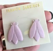 Vintage Pink Cicada Lucite Clear Rhinestone Eyes Pierced Earrings 1" in Card Bag