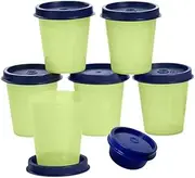 [Tupperware] 6 Piece Tupper Minis Midgets Green Containers Blue Seals with Blue Smidget