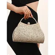 Women's Glitter Evening Clutch Bag – Sparkly Gold Handbag with Chain Strap, Elegant Party Purse for Weddings, Proms and Cocktail Events