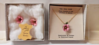 VTG "Wild Rose" Hinterland Leather Necklace and Earring Set