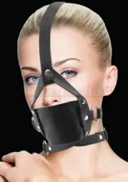 Pu Leather Head Hood Gimp Half Mask Ball Mouth Gags Binding Restraint Straps