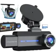 Dash Cam Front and Rear 2.5K+1440P Triple Car Camera with 32GB Card 3 Channel...