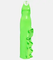 [David Koma] David Koma Sequined halterneck maxi dress AU 14 green