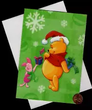 HTF DISNEY Winnie The Pooh Bear Tiger Piglet Santa Hat CHRISTMAS - Greeting Card