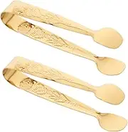 ZUNOXAZ 2pcs Stainless Steel Small Serving Tongs Elegant Pattern for Appetizers and Ice Kitchen Tongs for Food Serving and Entertaining