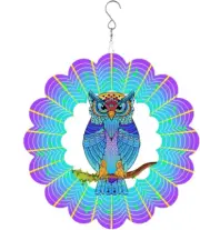 Metal Owl Wind Spinner, 12 Inch Hanging Wind Spinner for Indoor/Outdoor Décor,