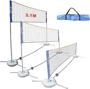 Portable Height Adjustable Badminton Volleyball Tennis Net Set Multi-Purpose Sports Equipment with Poles Stand and Carry Bag for Kids Adult Outdoor Exercise 3.1m/11ft