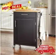 Rolling Kitchen Cart w/ Butcher Block Top, Drawer, Storage, Locking Casters NEW