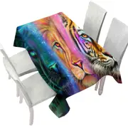 Tiger Lion Panther Faces of Nature Neon Big Cats Tablecloth
