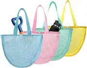 [Generic] Mesh Shell Bags for Beach | Mesh Bag for Shells,4X Colorful Lightweight Foldable Tote Storage, Beachcombing, Swimming & Travel Accessories, Sturdy Pouch Sand Sifter