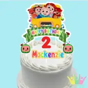 Cocomelon Wheels on Bus Cake Topper Personalised Lolly Loot Bag Party Cupcake