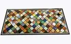 Black Marble Dining Table Top Multicolor Gemstone Inlay Work Conference Table