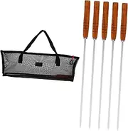 Toyvian 1 Set Stainless Steel Barbecue Skewers Portable Skewers for BBQ Meat and Vegetables Wood Handle Design for Outdoor Grilling and Family Gatherings