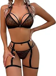 [Generic] Sexy Lingerie with Garter See Through Strap Sexy Lingerie Jumpsuit Bandage Lingerie for Women Latex