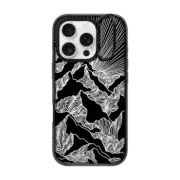 iPhone 16 Pro Impact Ring Stand Case MagSafe Compatible AIM HIGH 2, MOUNTAINS B&W MINIMALIST NATURE ILLUSTRATION