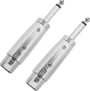 2X 3-Pin XLR to 1/4 Adapters, 3 Pins XLR Female to 6.35mm Male Mono Plug Socket Conversion Connector for Microphone Audio Silver