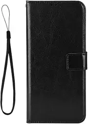 Solid Color Simplicity Scratch Proof Phone Case Compatible with TCL 50 SE 505 TCL505 Phone Cover Magnetic Flip Cover Card Slot Wallet Clip Phone Shell (Black,TCL 505)