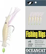 OCEAN CAT 10 Packs Sabiki Shrimp 5 Hooks Glow Saltwater String Hook Fishing Luer Bait Rig Tackle