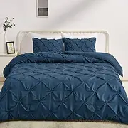 Amazon Basics Pinch Pleat All-Season Down-Alternative Comforter Bedding Set - King, Navy Blue