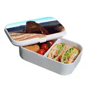 Lunch Box Food Container Snack Picnic Authentic Wood Strap Cutlery Rocky Human