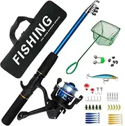 Fishing Rod Combination - Telescopic Pole and Reel, Portable Travel Set | Lightweight, Compact Equipment, Durable Device for Beginners and Adults, Freshwater, Saltwater, River, Lake, Shore