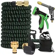 CyperEver 100ft Expandable Garden Hose with 10-Pattern Nozzle & High-Pressure Black Spray Gun, 3/4" Brass Connector & Storage Bag, Retractable Water Hose High Pressure for Car Wash & Lawn Watering