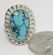Kingman Spiderweb Turquoise Sterling Silver Ring Size 6 Signed