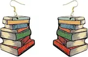 [Kuskins] Classic Stack of Books Drop Dangle Earrings,Funny Wooden Teacher Earring for Women,Multicolor Book Earrings,Library Earrings,Book Lovers Gifts,valentines day gifts for women