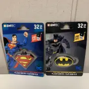 Emtec Superman and Batman USB 32 GB Flash Drive/Keychain Back to School