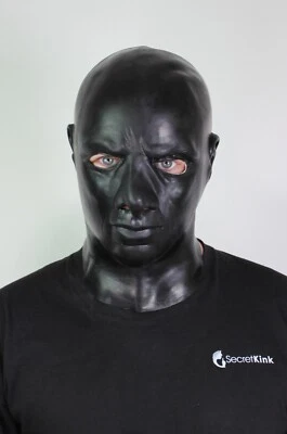 BLACK LATEX HOOD THICK HEAVY RUBBER MASCULINE GAY GIMP FETISH MASK FULL HEAD