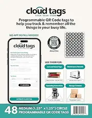 QR Code Cloud Tag Labels | Programmable QR Codes to Store Information, Instructions, Lost & Found, Service Histories & More | No App or Subscription Needed (1.25" Circular)