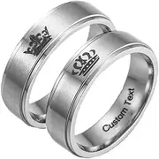 [4EAELove] Stainless Steel Couples Ring His & Hers Real Love Heart Engraved His King Her Queen Promise Ring Wedding