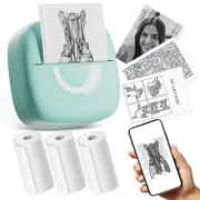 Mini Printer Sticker Thermal Printer with 3 Rolls Paper Bluetooth Portable Ph...