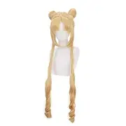 Ponytail Wig s Anime Long Curly Blonde Tsukino Usagi Cosplay Wig Party Wig with Buns and Two Long Ponytails Halloween Wig