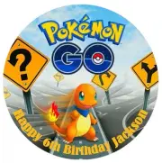 1 x Pokemon GO Charmander 19cm round personalised cake topper edible image