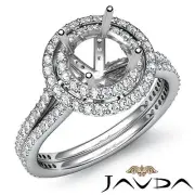 Diamond Engagement Halo Pave Ring Round Semi Mount 1.55Ct Platinum Split Shank
