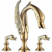 Widespread Bathroom Sink Faucet 3 Holes Gold Swan Bathroom Faucet Double Swan Handles Basin Faucet S