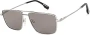 [John Jacobs] JJ S13146 Polarized and UV Protected Silver Grey Square Sunglasses (1 Piece) Silver Medium, silver, M