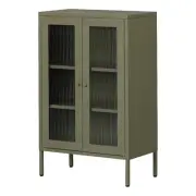 South Shore Kodali Accent Cabinet with Glass Doors Olive Green