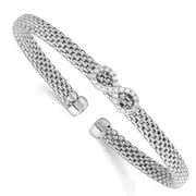 Sterling Silver Rhodium-Plated Polished Cz Infinity Flexible Cuff Bangle