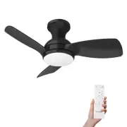 Ceiling Fan, 30 Inch Ceiling Fan With Lights Remote Control, Black Low Profil...