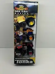 Tonka Monster Metal Movers 3 Pack - Fire Truck, Cement Mixer, & Front Loader NEW