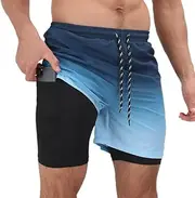 [Generic] Mens Swimming Trunks with Compression Liner Quick Dry Swim Shorts with Pockets