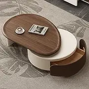 EKDJSN 47"+31" Brown Coffee Table, Nesting Table with a Single Large Storage Drawer, Retractable Design, Special-Shaped Nesting Table, for Living Room, Farmhouse