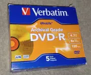 Verbatim DVD -R NEW/SEALED Box Blank Archival Grade 8x 4.7 GB 120 Min Ultralife