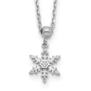 Sterling Silver Rh-Plated Polished Cz Snowflake W/2In Ext. Necklace