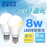 【ADATA 威剛】8W 大廣角、高亮度、高節能 LED球型燈泡