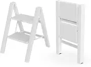 [WOA WOA] Step Ladder, Widen Pedals Foldable Step Stool, Lightweight Aluminum Ladder, Easy to Move Around, Anti-Slip Foot Stepladder for Household, Fold Thin & Space Save, 300 lbs Load (2 Step, White)