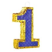 Small Royal Blue and Gold Number 1 Pinata for First Birthday, 16.5 x 10.6 x 3 In