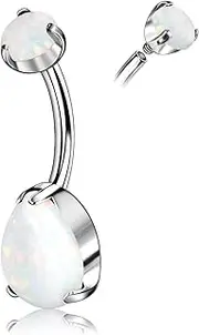 [JESMODA] 14G Belly Button Rings G23 Titanium Navel Rings Belly Rings Opal Navel Curved Barbell Belly Bars Internally Threaded Opal Belly Rings Piercing Jewelry for Women 10MM